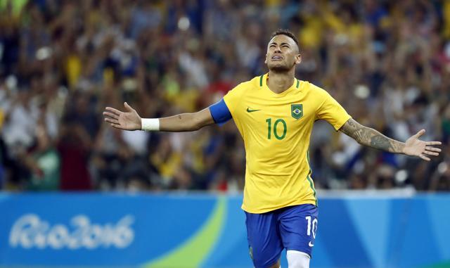 Neymar celebrates scoring the penalty that won Brazil gold. (AFP) Neymar celebrates scoring the penalty that won Brazil gold. (AFP)