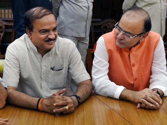 Union ministers Arun Jaitley and Ananth Kumar at Parliament House in New Delhi. (PTI File Photo) Union ministers Arun Jaitley and Ananth Kumar at Parliament House in New Delhi. (PTI File Photo)