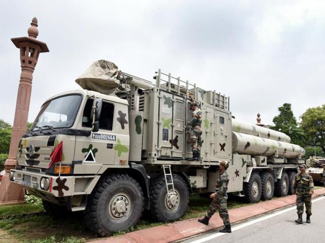 Brahmos missiles are seen at the Parliament House premises in New Delhi.(Sonu Mehta/HT File Photo) Brahmos missiles are seen at the Parliament House premises in New Delhi.(Sonu Mehta/HT File Photo)