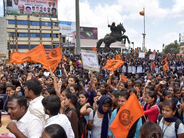 ABVP activists protest against Amnesty International India over allegations of organising an event where anti-national slogans were shouted. (PTI) ABVP activists protest against Amnesty International India over allegations of organising an event where anti-national slogans were shouted. (PTI)