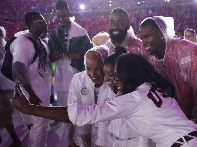 Members of Team USA take a selfie. (AP)