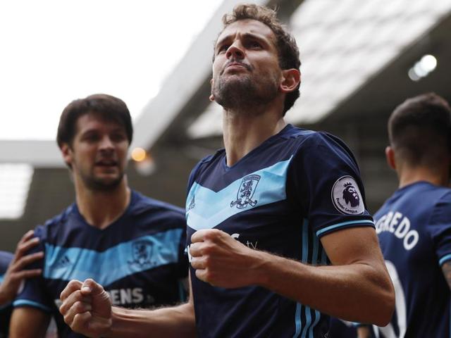 Middlesbrough's Christian Stuani celebrates scoring their first goal. (REUTERS) Middlesbrough's Christian Stuani celebrates scoring their first goal. (REUTERS)