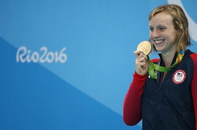 Katie Ledecky poses with her gold medal in the 800m freestyle. (Reuters) Katie Ledecky poses with her gold medal in the 800m freestyle. (Reuters)