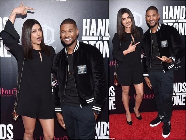 She hammed it up on the red carpet as she posed with star of the flick: Usher Raymond. (Instagram) She hammed it up on the red carpet as she posed with star of the flick: Usher Raymond. (Instagram)