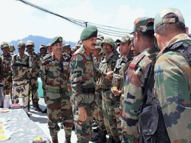 Army chief Gen Dalbir Singh meets officers during his visit to Kashmir Valley on Tuesday to review the security situation. (PTI Photo) Army chief Gen Dalbir Singh meets officers during his visit to Kashmir Valley on Tuesday to review the security situation. (PTI Photo)