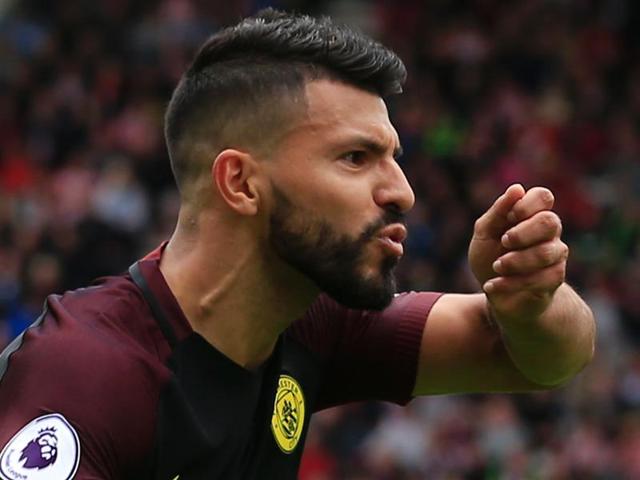 Manchester City's Sergio Aguero celebrates scoring their first goal.(REUTERS) Manchester City's Sergio Aguero celebrates scoring their first goal.(REUTERS)