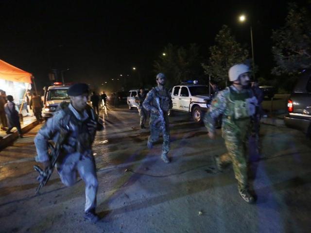 Afghan security forces rush to respond to an attack on the campus of the American University in the Afghan capital Kabul on Wednesday. (AP Photo) Afghan security forces rush to respond to an attack on the campus of the American University in the Afghan capital Kabul on Wednesday. (AP Photo)