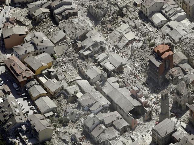 Aerial view of Amatrice in central Italy on Wednesday. (AP Photo)