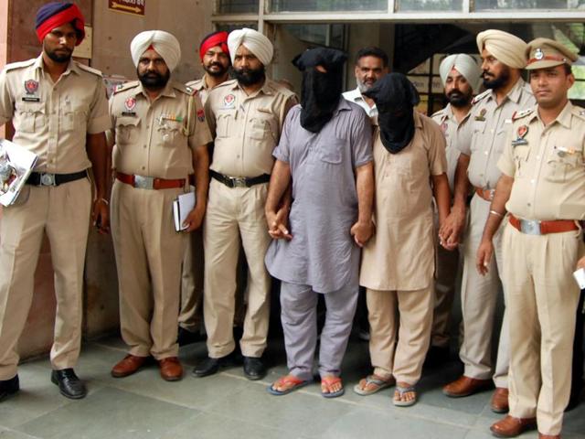 The accused in police custody in Bathinda on Tuesday. (Sanjeev Kumar/HT Photo) The accused in police custody in Bathinda on Tuesday. (Sanjeev Kumar/HT Photo)