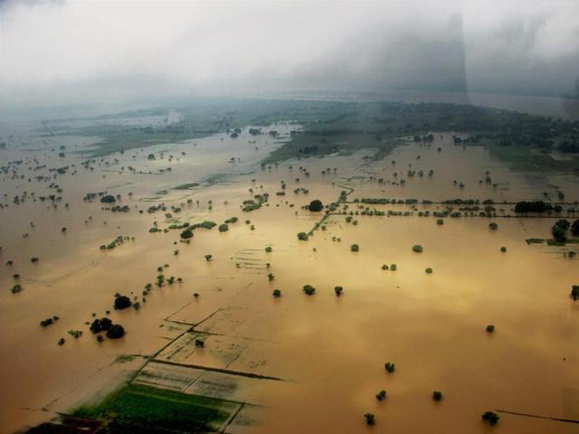 An aerial view of the flooded Shankargarh village in Allahabad on Tuesday. (PTI) 