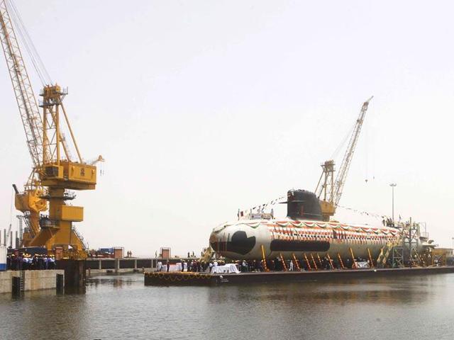 India has ordered six Scorpene-class submarines in a deal worth $3 billion. The first of the submarines built at the Mazagon Docks in Mumbai (in picture) began sea trials in May.(HT File Photo) India has ordered six Scorpene-class submarines in a deal worth $3 billion. The first of the submarines built at the Mazagon Docks in Mumbai (in picture) began sea trials in May.(HT File Photo)