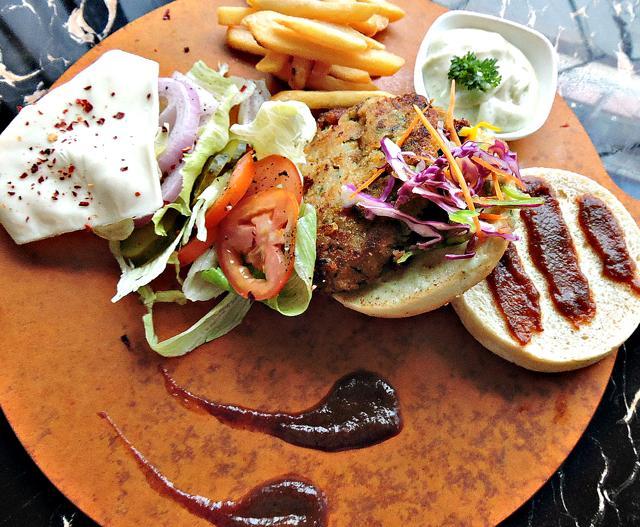 Deconstructed Aaloo Tikki Burger at The Bar Stock Exchange.