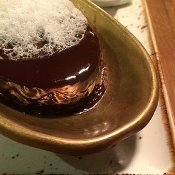 Soap cake made from Belgian dark chocolate, garnished with a foam of sweet Indian rabdi. (Photo courtesy SpiceKlub) Soap cake made from Belgian dark chocolate, garnished with a foam of sweet Indian rabdi. (Photo courtesy SpiceKlub)