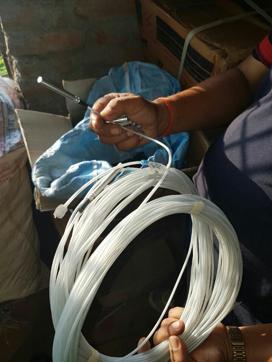 An ATS officials shows DTH detonators seized during the raid. (HT Photo) An ATS officials shows DTH detonators seized during the raid. (HT Photo)