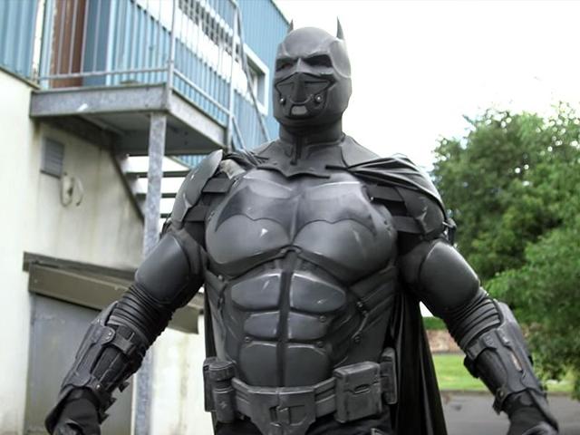 The bulky black-caped suit, made by Batman fan and special effects expert Julian Checkley, takes the title for ‘the most functional gadgets on a cosplay suit’.(Video screengrab)