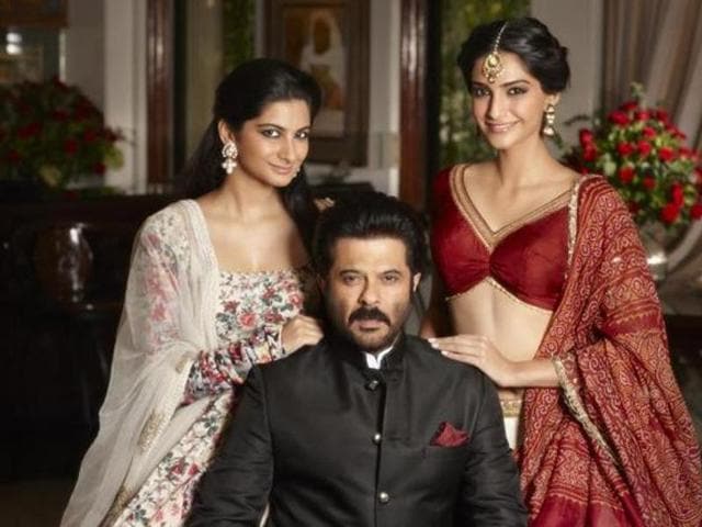 Sonam Kapoor (right) with father Anil Kapoor and sister, Rhea Kapoor. Sonam Kapoor (right) with father Anil Kapoor and sister, Rhea Kapoor.