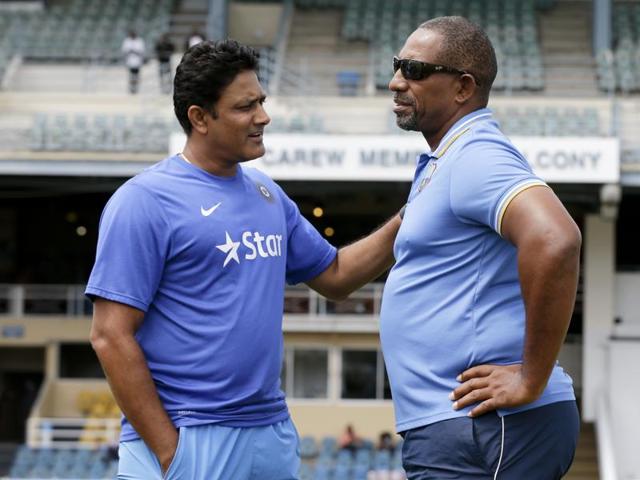 India's cricket team head coach Anil Kumble, left, and West Indies' coach Phil Simmons. (AP Photo) India's cricket team head coach Anil Kumble, left, and West Indies' coach Phil Simmons. (AP Photo)