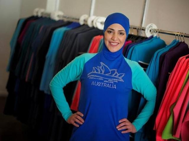 Model Salwa Elrashid models a 'burkini', designed by Lebanese-born Australian Aheda Zanetti at her fashion store in Sydney. Model Salwa Elrashid models a 'burkini', designed by Lebanese-born Australian Aheda Zanetti at her fashion store in Sydney.