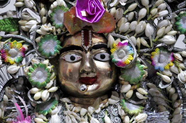 The idol of Lord Krishna decorated with floral garlands for Janmashtami in Noida on Thursday. (Sunil Ghosh / HT Photo) The idol of Lord Krishna decorated with floral garlands for Janmashtami in Noida on Thursday. (Sunil Ghosh / HT Photo)