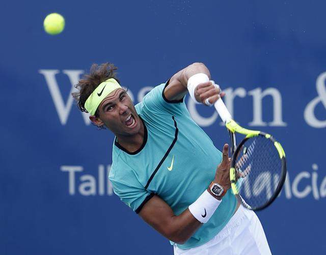 Rafael Nadal, from Spain, serves during a match against Borna Coric. (AP Photo) Rafael Nadal, from Spain, serves during a match against Borna Coric. (AP Photo)