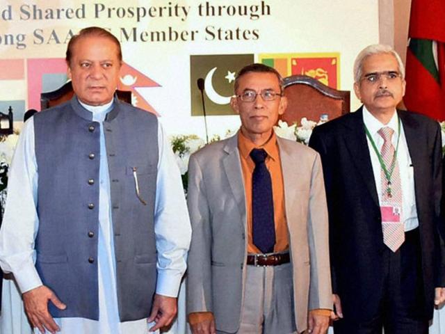 Finance Ministers and respective delegates from Saarc Member states meeting Prime Minister Nawaz Sharif at PM House in Islamabad on Friday. (PTI) Finance Ministers and respective delegates from Saarc Member states meeting Prime Minister Nawaz Sharif at PM House in Islamabad on Friday. (PTI)