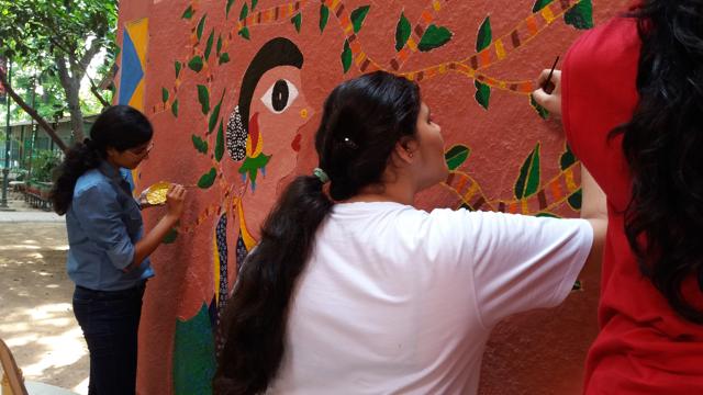 The students had to paint in shifts as they had classes to attend.