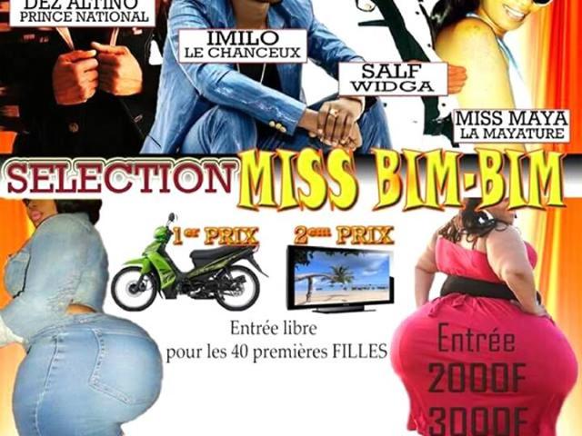 Adverts for this weekend’s third edition of ‘Miss Bim-Bim’, carrying an image of two fully clothed women with exaggeratedly large behinds, provoked an outcry on social media.(Photo: Facebook/Maestro Lefeseur Destars)