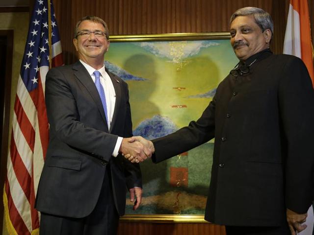US Defense Secretary Ash Carter (left) meets with Defence Minister Manohar Parrikar in Singapore in June this year. Parikkar is scheduled to hold his third meeting with Carter on Monday. (AP) US Defense Secretary Ash Carter (left) meets with Defence Minister Manohar Parrikar in Singapore in June this year. Parikkar is scheduled to hold his third meeting with Carter on Monday. (AP)