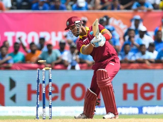 Lendl Simmons of West Indies bowled by Jasprit Bumrah . (AFP Photo) Lendl Simmons of West Indies bowled by Jasprit Bumrah . (AFP Photo)