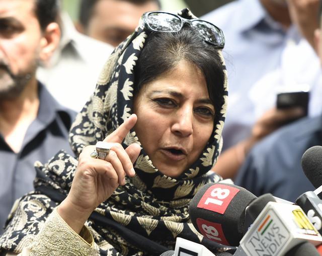 Jammu and Kashmir chief minister Mehbooba Mufti talks to the media after meeting Prime Minister Narendra Modi on Saturday. (Sonu Mehta/HT PHOTO) Jammu and Kashmir chief minister Mehbooba Mufti talks to the media after meeting Prime Minister Narendra Modi on Saturday. (Sonu Mehta/HT PHOTO)