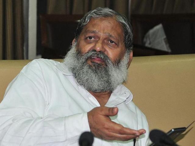 File photo of Haryana minister Anil Vij at an event in Chandigarh.(Kehsav Singh/HT File Photo)