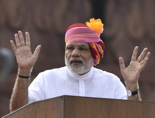Prime Minister Narendra Modi speaks at the Red Fort on 70th Independence Day.(Vipin Kumar/HT PHOTO)
