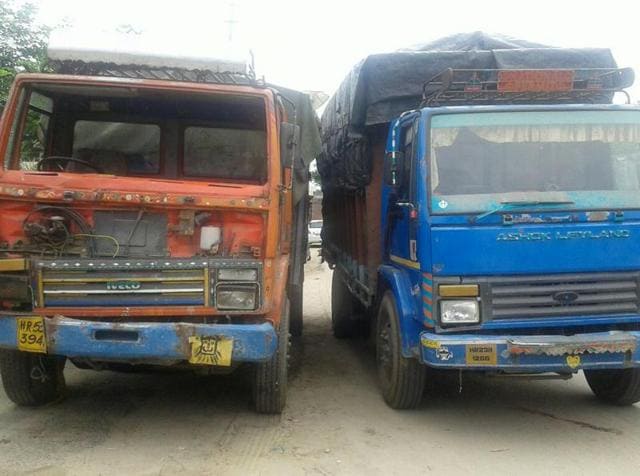 Trucks in which the wheat was loaded in Ludhiana on Saturday. (HT Photo) Trucks in which the wheat was loaded in Ludhiana on Saturday. (HT Photo)