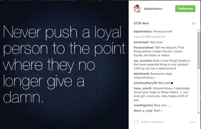 Actor Bipasha had put up this picture which led to speculations about trouble in her marriage. (Instagram)