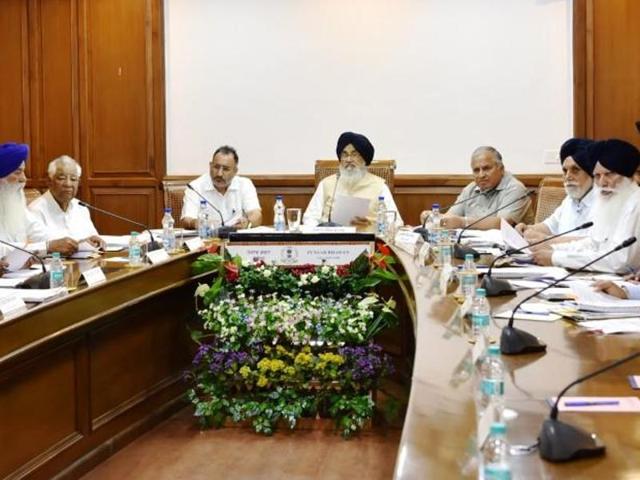 Punjab chief minister Parkash Singh Badal presiding over the Cabinet meeting at Punjab Bhawan, Chandigarh on Monday. (HT Photo) Punjab chief minister Parkash Singh Badal presiding over the Cabinet meeting at Punjab Bhawan, Chandigarh on Monday. (HT Photo)