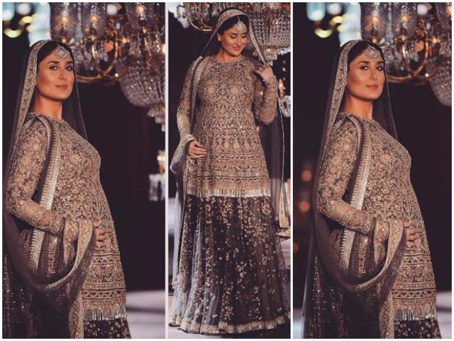 Making the scene in designer Sabyasachi’s creation at the grand finale show of Lakme Fashion Week (LFW) Winter/Festive 2016 in Mumbai on Sunday, Kareena strutted her stuff and flaunted her growing baby bump. (Instagram) Making the scene in designer Sabyasachi’s creation at the grand finale show of Lakme Fashion Week (LFW) Winter/Festive 2016 in Mumbai on Sunday, Kareena strutted her stuff and flaunted her growing baby bump. (Instagram)