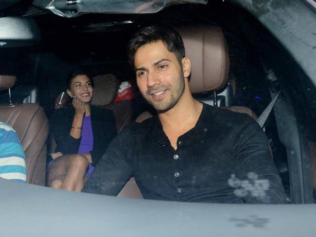 Jacqueline Fernandez and Varun Dhawan at the party. (Yogen Shah)