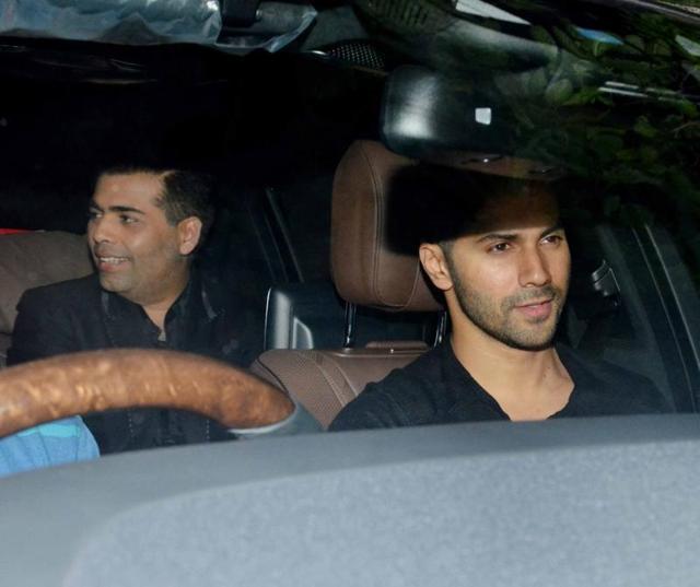 Karan Johar and Varun Dhawan arrive at Akshay’s party. (Yogen Shah) Karan Johar and Varun Dhawan arrive at Akshay’s party. (Yogen Shah)