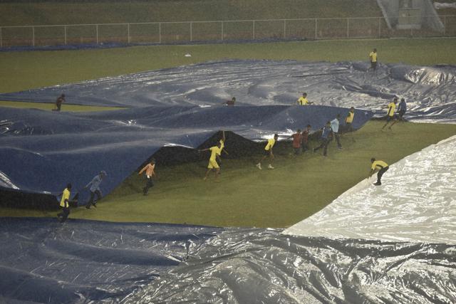 Rain washed out most of the day’s play. (Virendra Singh Gosain/HT PHOTO) Rain washed out most of the day’s play. (Virendra Singh Gosain/HT PHOTO)