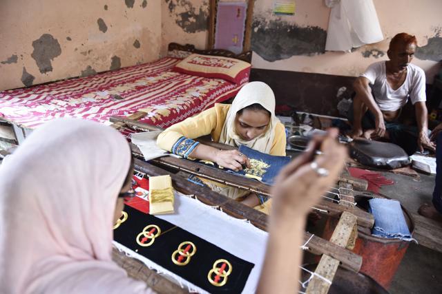 Badge-making is a key profession in the town. Muslims own most of the shops and workshops, while the artisans are mostly Hindu. (Saumya Khandelwal/HT Photo) Badge-making is a key profession in the town. Muslims own most of the shops and workshops, while the artisans are mostly Hindu. (Saumya Khandelwal/HT Photo)