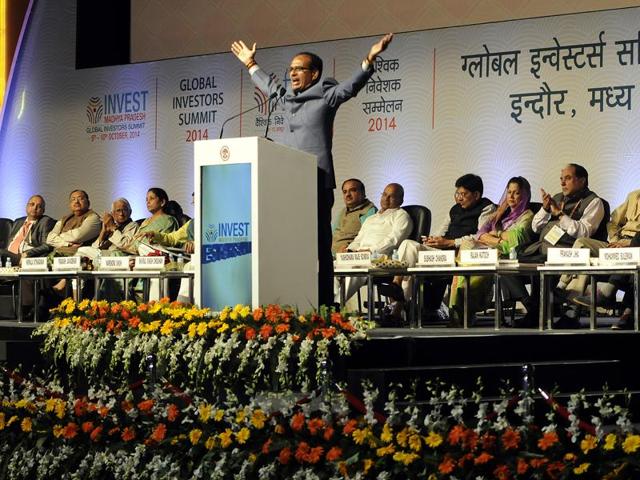 Chief minister Shivraj Singh Chouhan during the Global Investors Summit 2014 in Indore.(Arun Mondhe/ HT file photo)