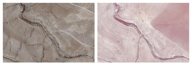 This combination of two satellite images provided by Allsource Analysis shows a suspected mass grave site next to a ravine at Badoush Prison in Mosul, Iraq, on Nov. 13, 2015, left, and the site on July 17, 2014, right. (AP) This combination of two satellite images provided by Allsource Analysis shows a suspected mass grave site next to a ravine at Badoush Prison in Mosul, Iraq, on Nov. 13, 2015, left, and the site on July 17, 2014, right. (AP)