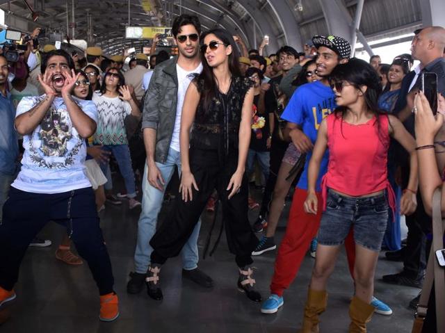 Katrina Kaif and Sidharth Malhotra during a programme organised to promote Baar Baar Dekho in Jaipur on August 30, 2016. (IANS)