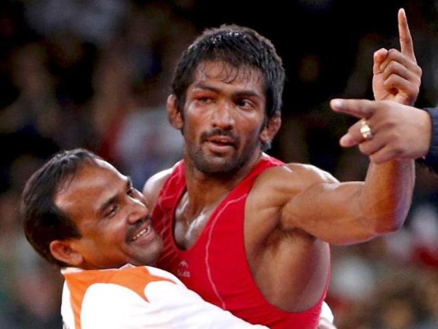 Yogeshwar Dutt reacts after defeating North Korea's Jong Myong Ri for the bronze medal. (Reuters Photo) Yogeshwar Dutt reacts after defeating North Korea's Jong Myong Ri for the bronze medal. (Reuters Photo)