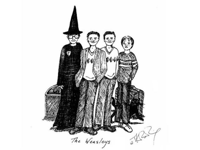 Red hair and hand-me-down robes. These must be the Weasleys. (Pottermore) Red hair and hand-me-down robes. These must be the Weasleys. (Pottermore)
