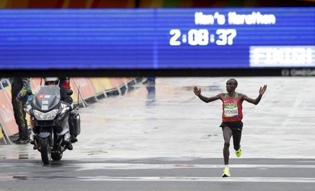 Eliud Kipchoge, of Kenya, won gold in the men’s marathon in Rio. (AP) Eliud Kipchoge, of Kenya, won gold in the men’s marathon in Rio. (AP)