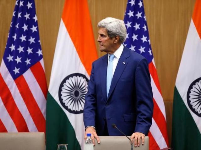 US secretary of state John Kerry leaves after his joint news conference with India's external affairs minister Sushma Swaraj (not pictured) in New Delhi on August 30.(Reuters)