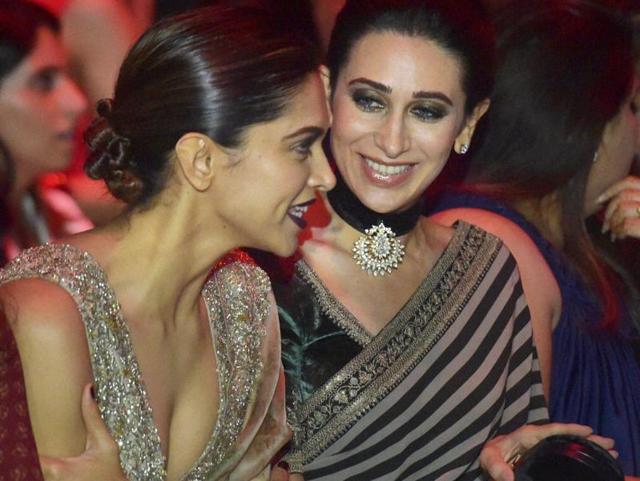 Bollywood actors Deepika Padukone and Karisma Kapoor at the grand finale show of Lakme Fashion Week (LFW) Winter/Festive 2016 in Mumbai. (PTI)