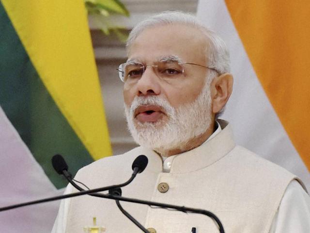 Prime Minister Narendra Modi speaks at Hyderabad house in New Delhi.(PTI Photo)