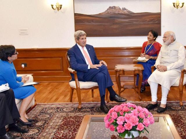 Prime Minister Narendra Modi with US Secretary of State John Kerry at a meeting in New Delhi on Wednesday,August 31, 2016. US Secretary of Commerce Penny Pritzker and US Ambassador to India Richard Verma are also seen. (PTI) Prime Minister Narendra Modi with US Secretary of State John Kerry at a meeting in New Delhi on Wednesday,August 31, 2016. US Secretary of Commerce Penny Pritzker and US Ambassador to India Richard Verma are also seen. (PTI)